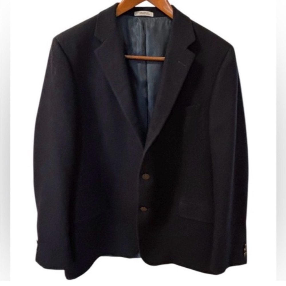 Vintage Hickey Freeman Dark Navy Blazer-2-Gold Button Sport Coat Silk/Cashmere